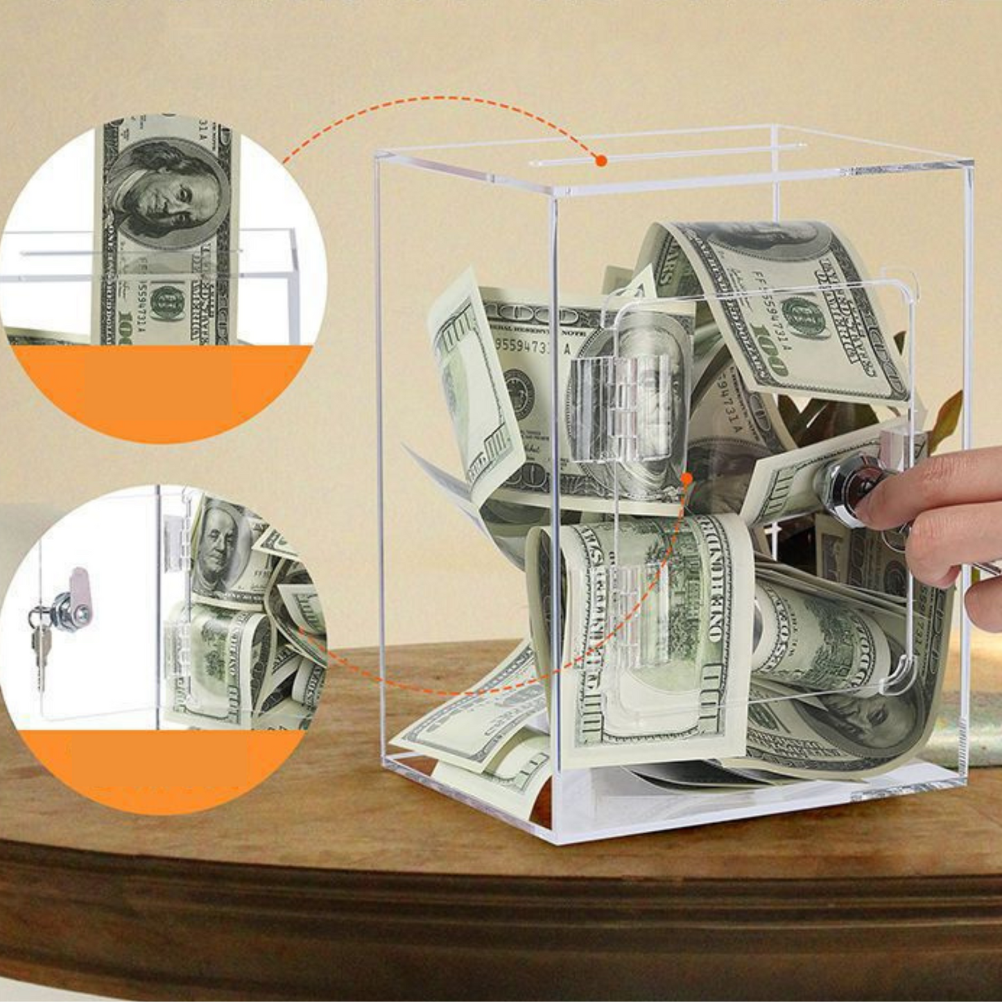 Lockable Acrylic Savings Box π